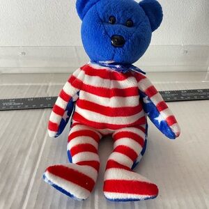 Blue and Red Striped Plush Bear
